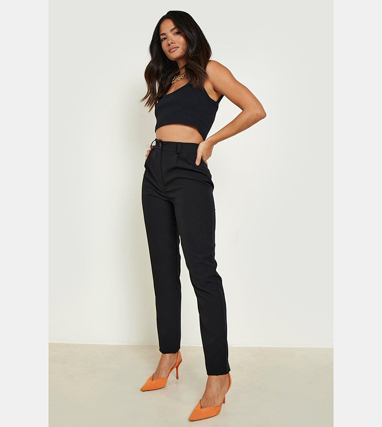 Buy Boohoo High Waist Tapered Tailored Suit Trousers In Black
