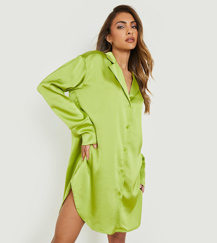 Buy Boohoo Satin Oversized Shirt Dress In Green 6thStreet UAE