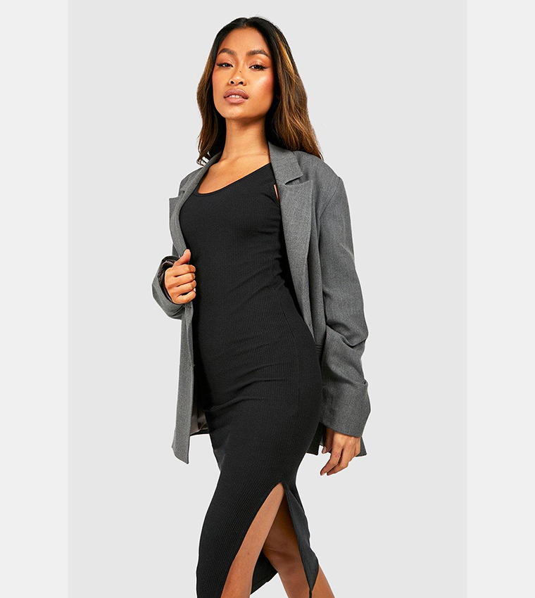 Buy Boohoo Ripple Rib Low Back Bodycon Midi Dress In Black 6thstreet Uae