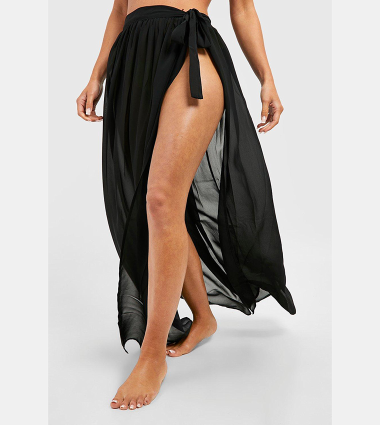 Black chiffon outlet maxi beach skirt