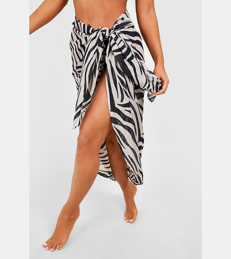 Buy Boohoo Zebra Tie Knot Maxi Beach Skirt In Multiple Colors