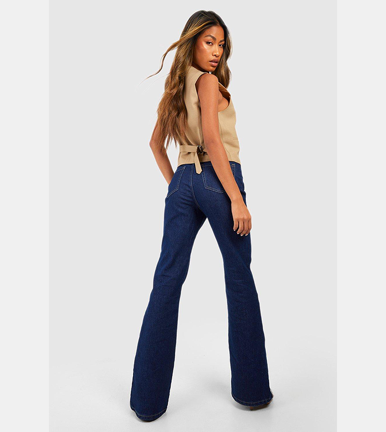 Buy Boohoo Basics High Waisted 5 Pocket Flared Jeans In Blue