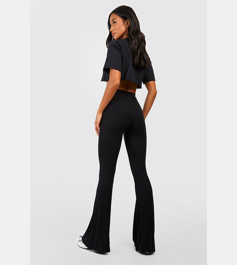 Buy Boohoo Basic High Waist Jersey Flare Pants In Black