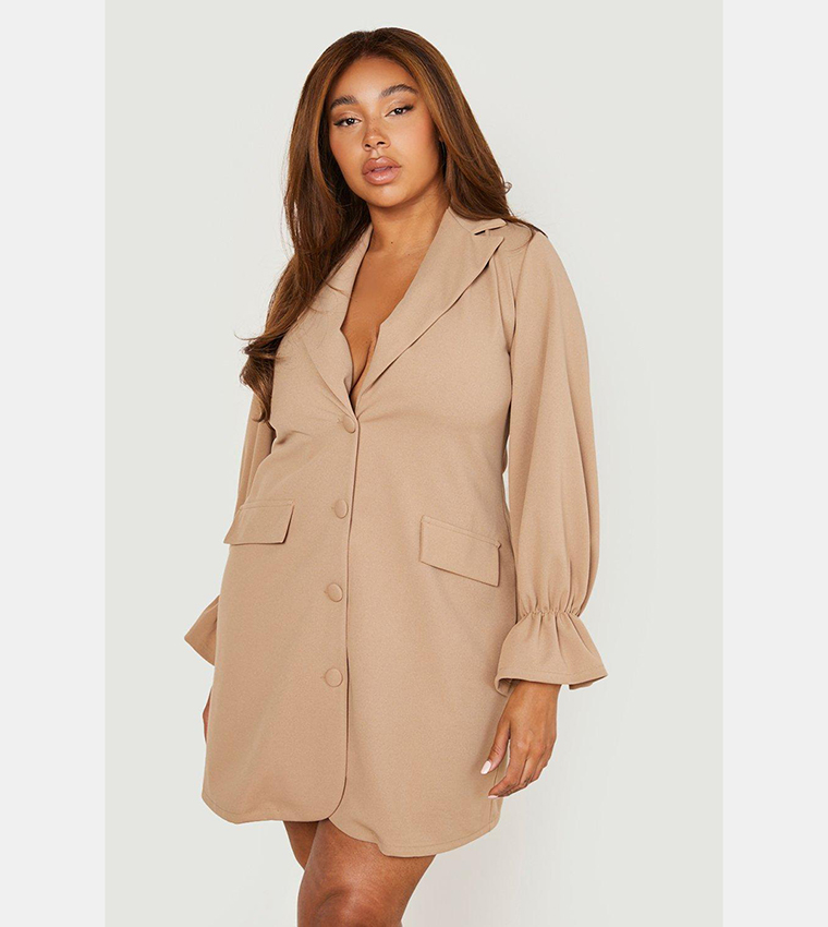 Buy Boohoo Ruffle Cuff Blazer Dress In Beige 6thStreet UAE