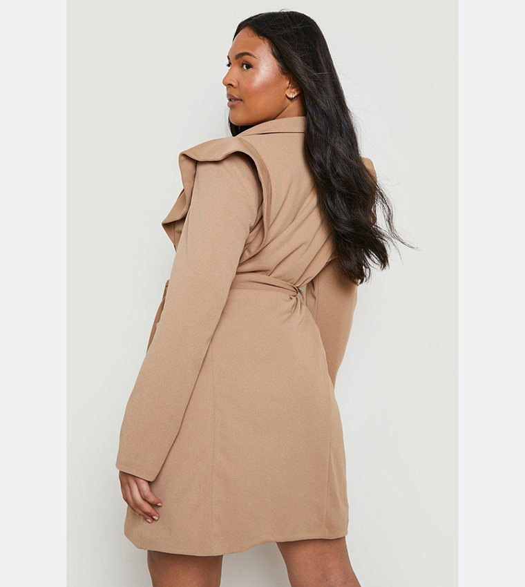 Buy Boohoo Ruffle Sleeves Wrap Blazer Dress In Beige 6thStreet