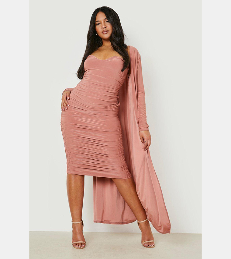 Buy Boohoo Sweetheart Bandeau Midi Dress Duster Co Ord Set In Pink 6thStreet UAE