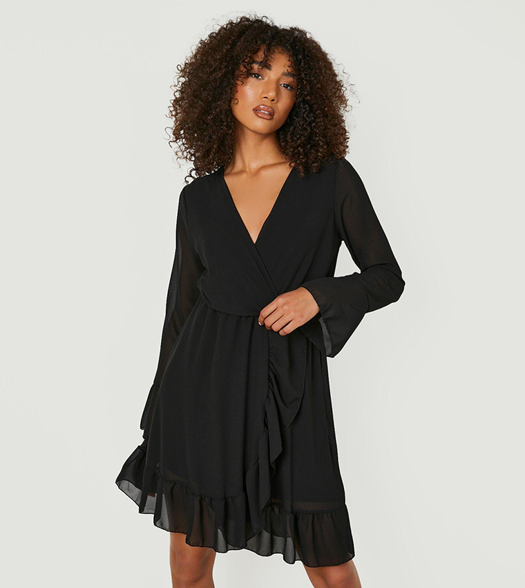 tall skater dress Tall Linen Look Volume Sleeve Shirred Skater Dress