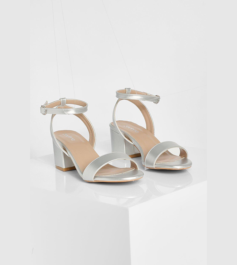 Buy Boohoo Metallic Low Block Barely There Heel Sandals In Silver 6thStreet Kuwait