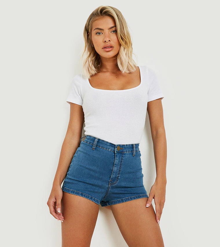 high rise stretch denim shorts