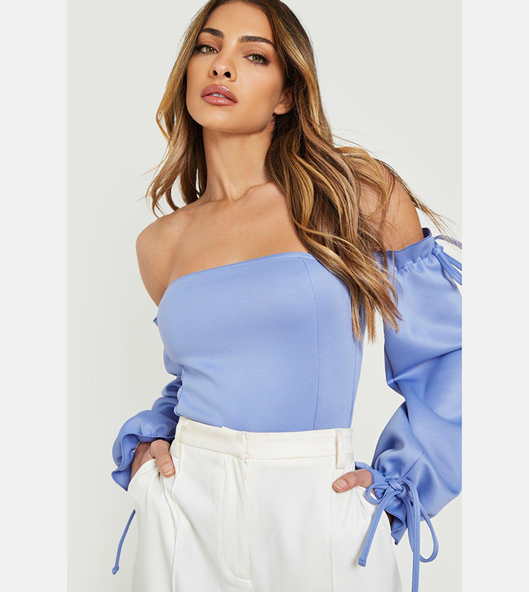 Off Shoulder Tie Detail Bodysuit Top