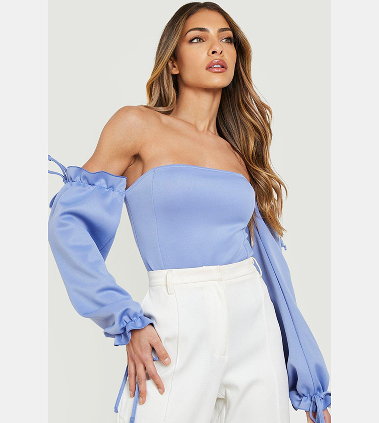 Off Shoulder Tie Detail Bodysuit Top