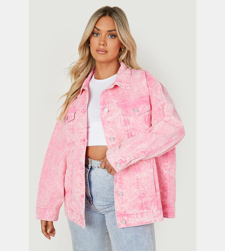 Pink denim jacket boohoo best sale