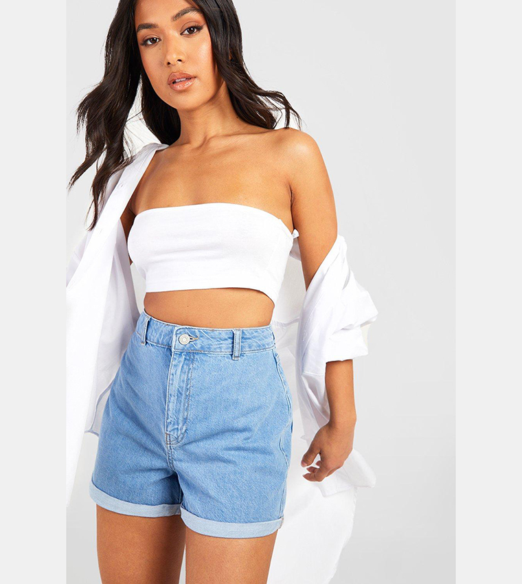 High Waist Roll Up Disco Jean Shorts