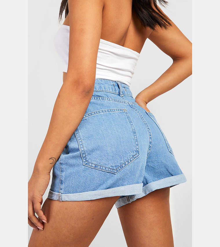 High Waist Roll Up Disco Jean Shorts