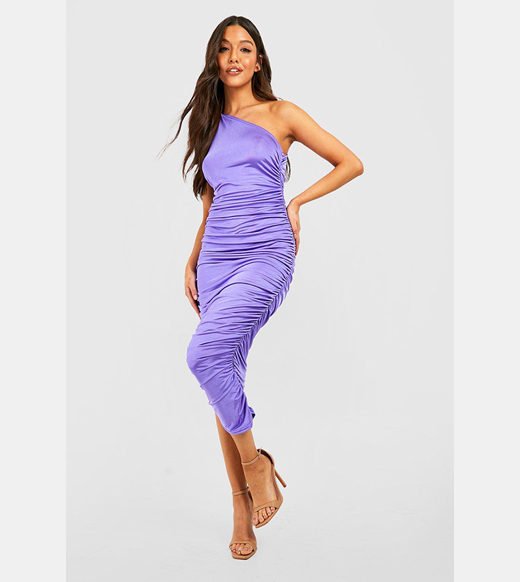 One shoulder ruched 2025 slinky midi dress