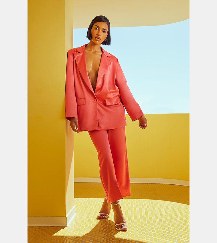 Buy Boohoo Satin Relaxed Fit Tailored Trousers In Red 6thStreet UAE