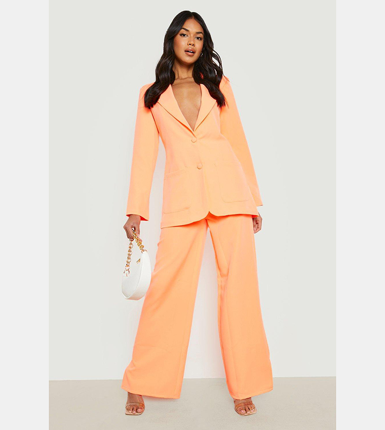 Buy Boohoo Neon Plunge Front Fitted Tailored Blazer In Orange 6thStreet Oman