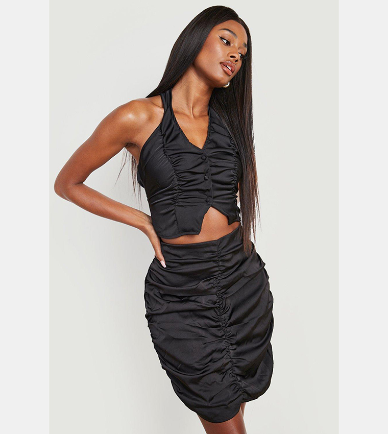 Sexy Trendy Women's Neck Hanging Halter Top And Mini Skirt Set Sleeveless Bodycon Style Autumn New Fashion Casual Outfit