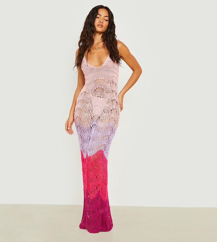 crochet contrast scallop scoop beach dress Boho Maxi Dress With Sleeves main image 0
