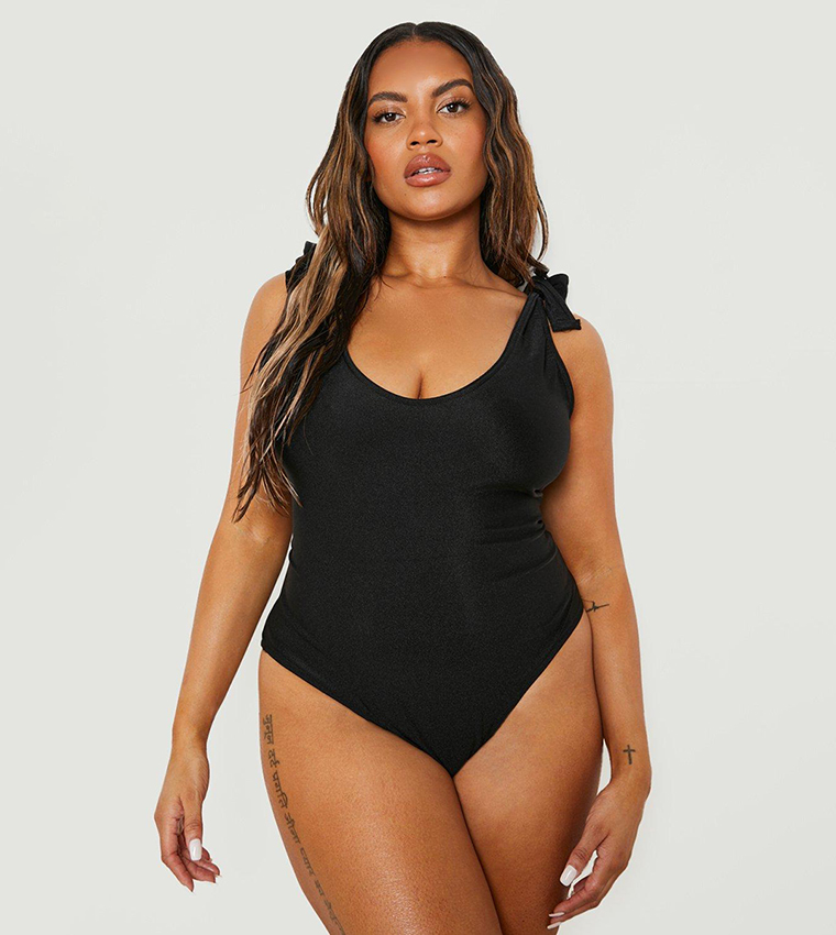 Buy Boohoo Tie Shoulder Scoop Swimsuit In Black 6thStreet Oman