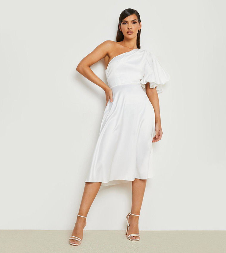 white one shoulder skater dress White Mini Dress - White Skater Dress - One-Shoulder Mini Dress