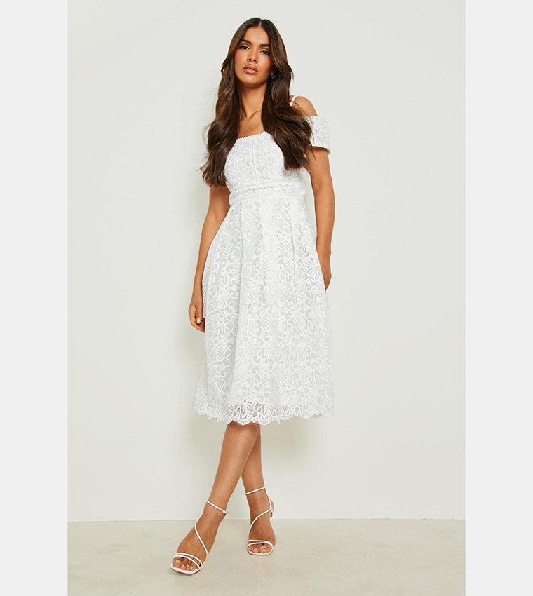 bardot midi skater dress Draped Bardot Midi Dress Navy Blue