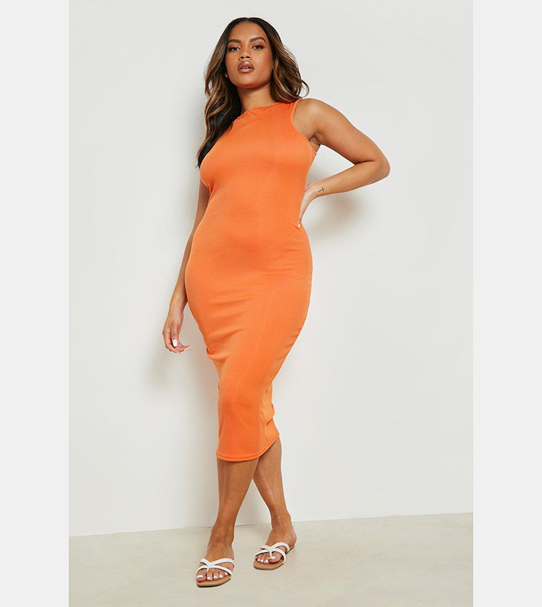 Orange bodycon 2024 dress midi