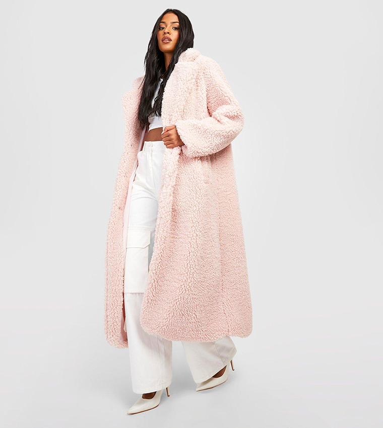 Buy Boohoo Oversized Teddy Coat In Pink 6thStreet Oman