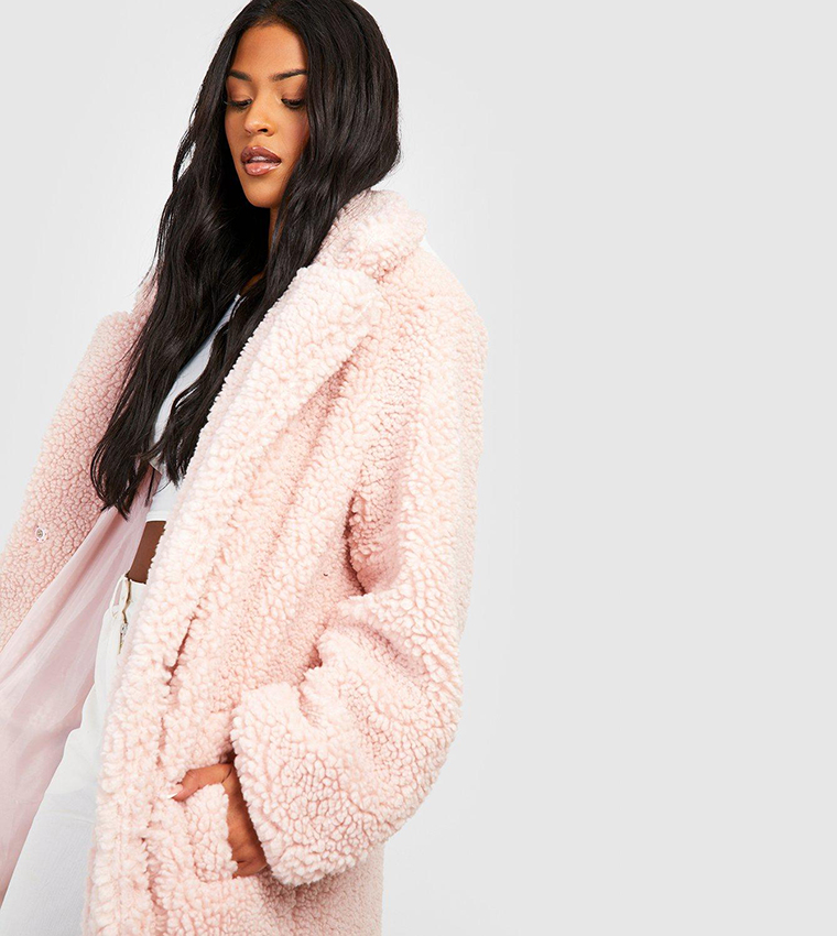 Buy Boohoo Oversized Teddy Coat In Pink 6thStreet Oman