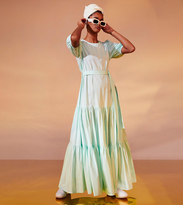 Buy Boohoo Tiered Maxi Dress In Green | 6thStreet Qatar