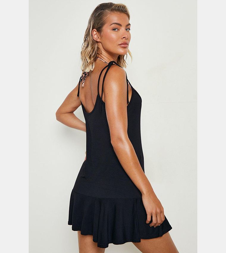 Buy Boohoo Jersey Strappy Swing Beach Dress In Black | 6thStreet UAE Buy Boohoo Jersey Strappy Swing Beach Dress In Black | 6thStreet UAE