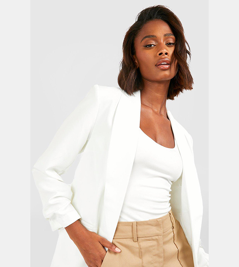 Ruched sleeve clearance white blazer