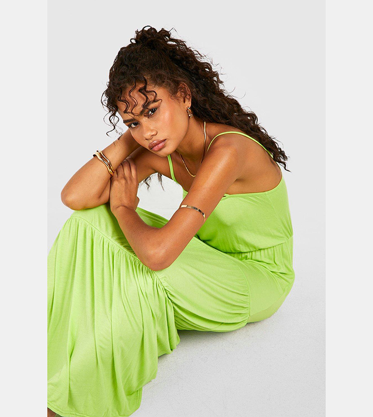 Buy Boohoo Strappy Tiered Maxi Dress In Green | 6thstreet Oman