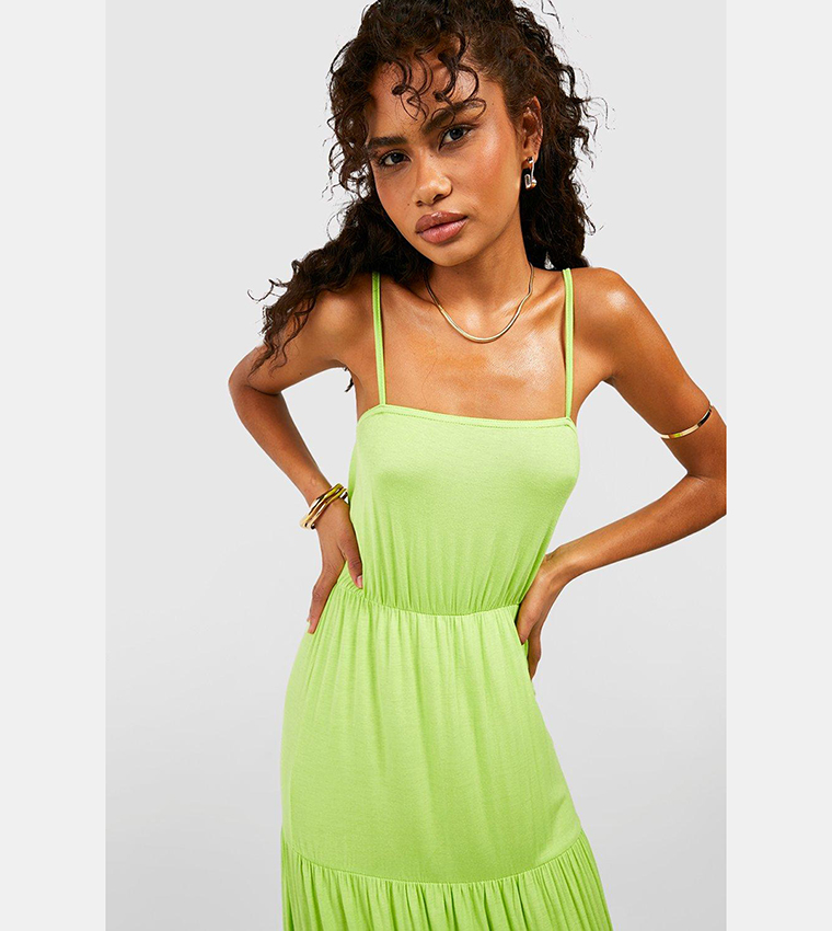 slim fit dress slacks Manami Asymmetric Cut-Out Halterneck Midaxi Dress in Lime Green main image 0