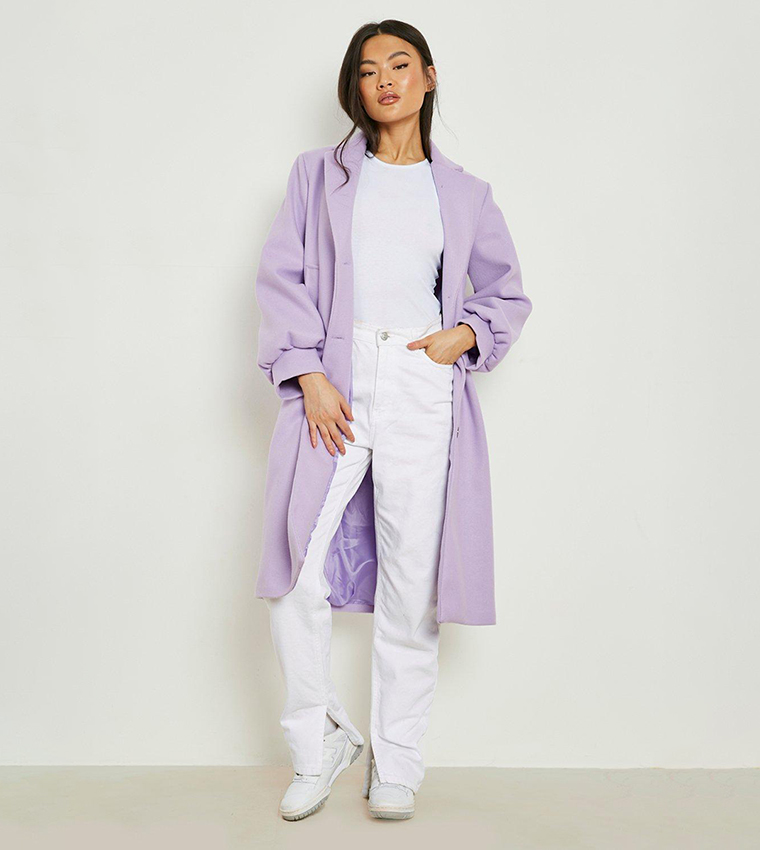 Buy Boohoo Volume Sleeves Wool Look Coat In Purple 6thStreet Oman