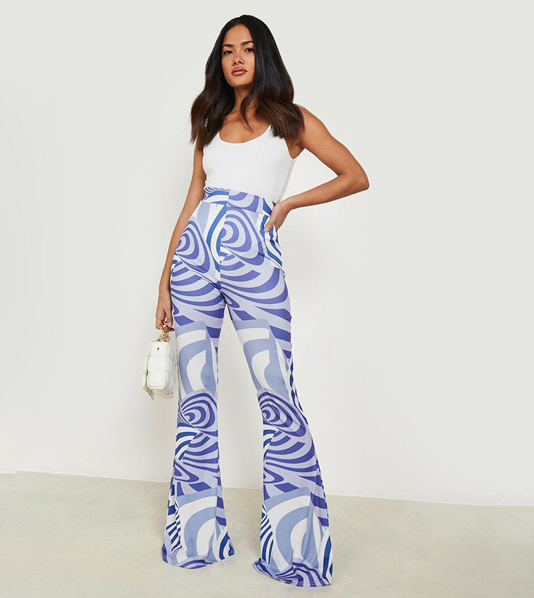 Swirl Print Slinky Flare Pants