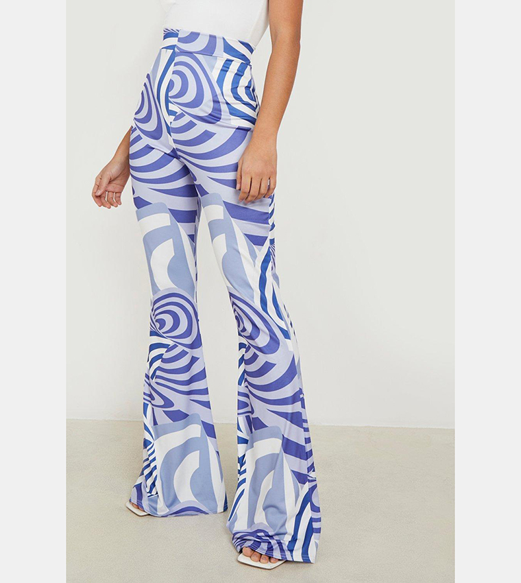 Swirl Print Slinky Flare Pants