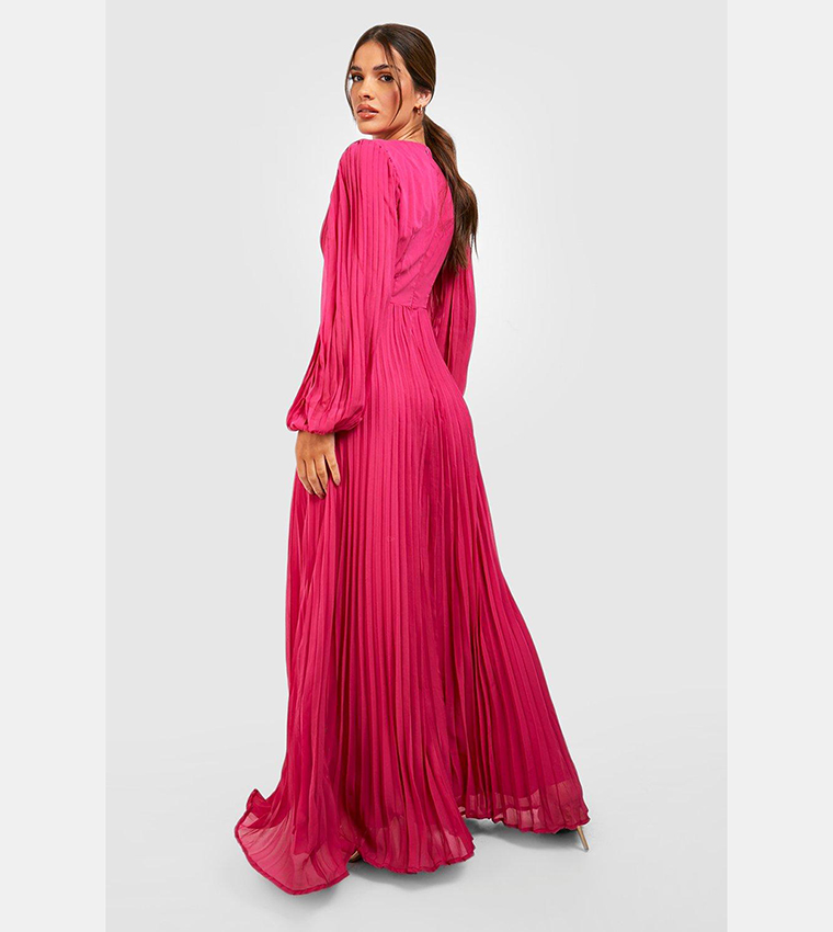 open lace back dress PLEATED CHIFFON LONG SLEEVE TEA LENGTH GOWN CDCD242S main image 1