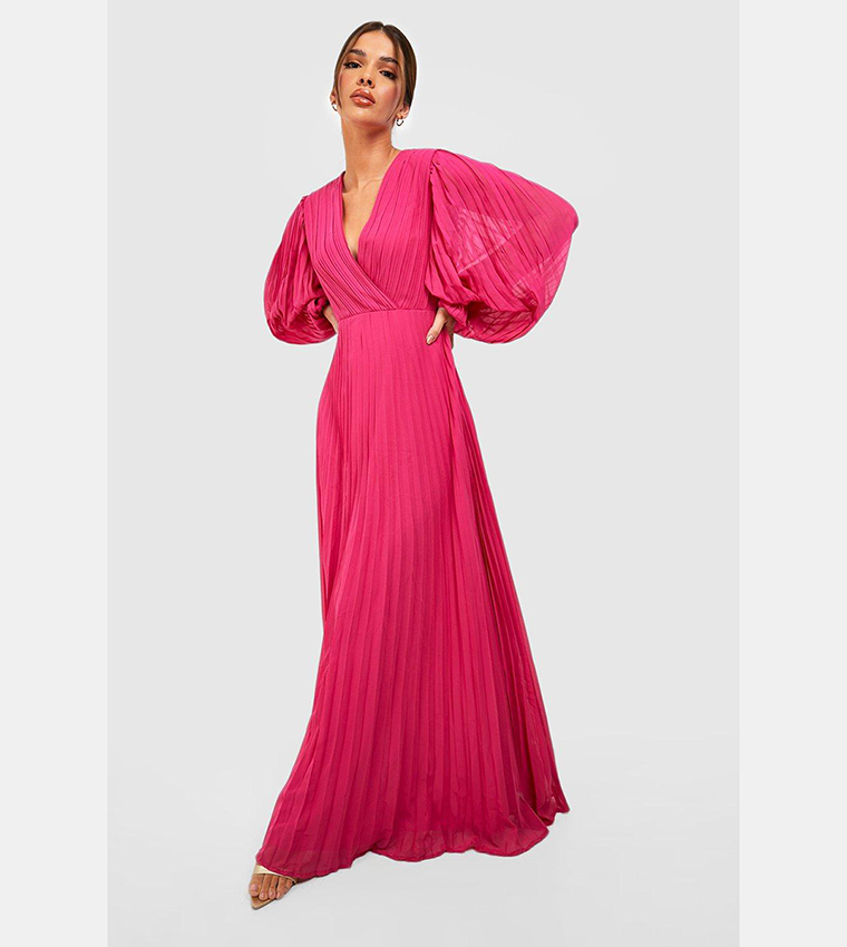 pleated chiffon wrap maxi dress ASOS DESIGN pleated textured chiffon wrap button detail maxi dress in bright orange