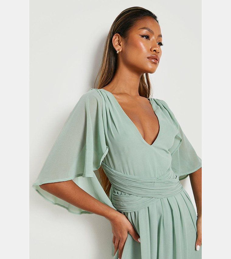 Buy Boohoo Chiffon Bridesmaid Angel Sleeves Wrap Maxi Dress In