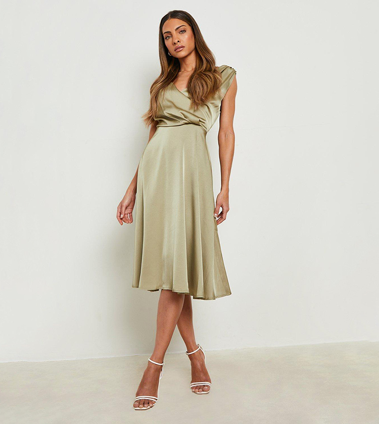 boohoo satin cowl neck midi dress Black Satin Cowl Neck Lace Back Midi Dress