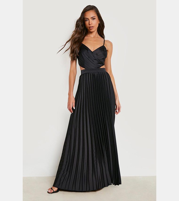 Black satin pleated outlet dress