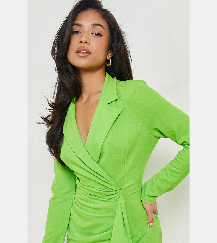 Buy Boohoo Drape Front Wrap Blazer Dress In Green | 6thstreet Oman