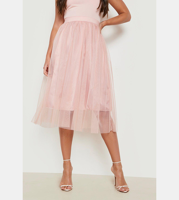 Buy Boohoo Tall Boutique Tulle Mesh Midi Dress In Pink 6thStreet Kuwait