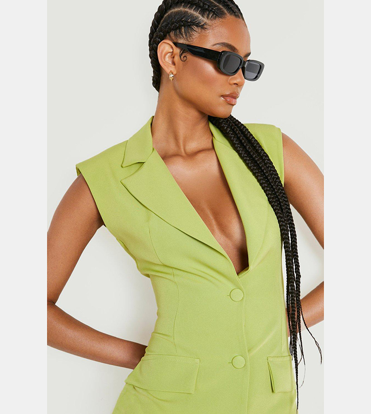 Buy Boohoo Tall Shoulder Pad Sleeveless Blazer Dress In Green | 6thstreet Bahrain Buy Boohoo Tall Shoulder Pad Sleeveless Blazer Dress In Green | 6thstreet Bahrain
