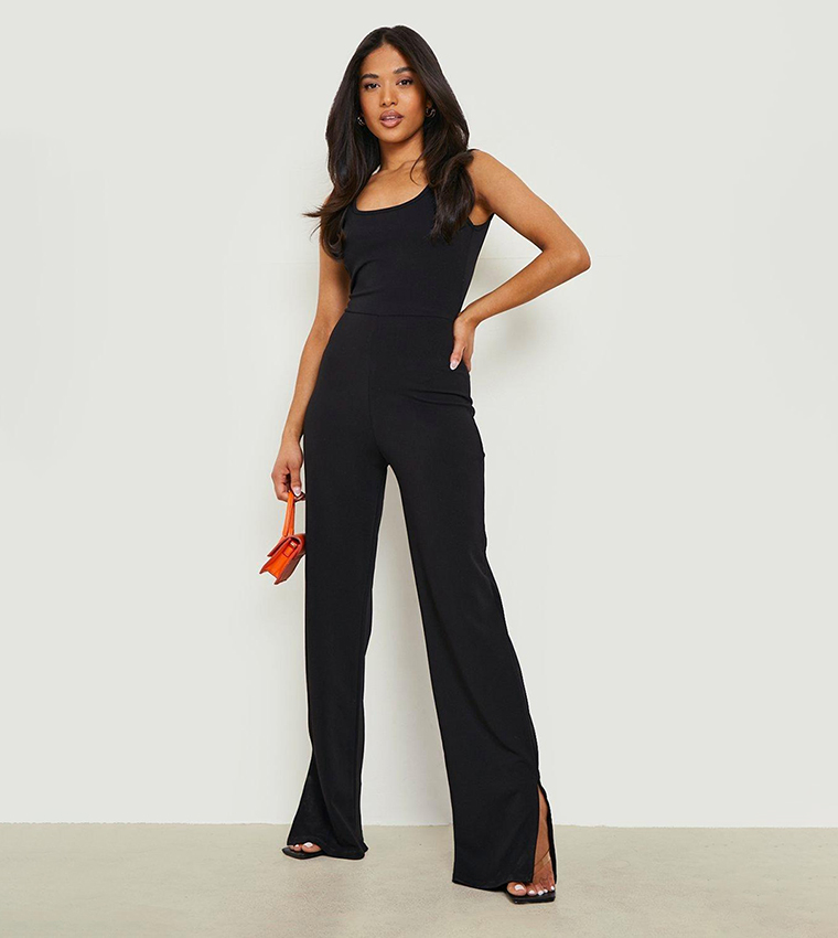 Black jumpsuit hot sale split leg