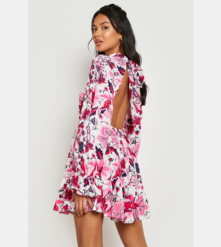 Ruffle open hot sale back skater dress