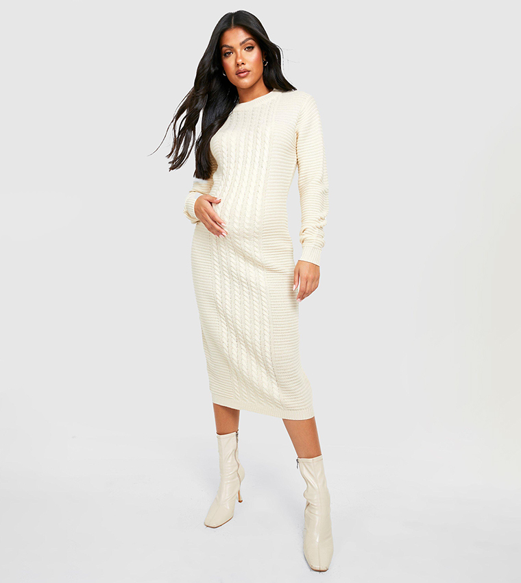 Buy Boohoo Maternity Cable Knit Knitted Midi Dress In Beige 6thStreet Bahrain