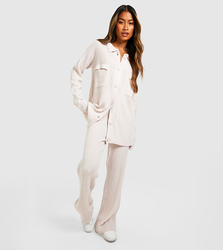 Knitted Shirt & Wide Leg Trousers Co-Ord Set