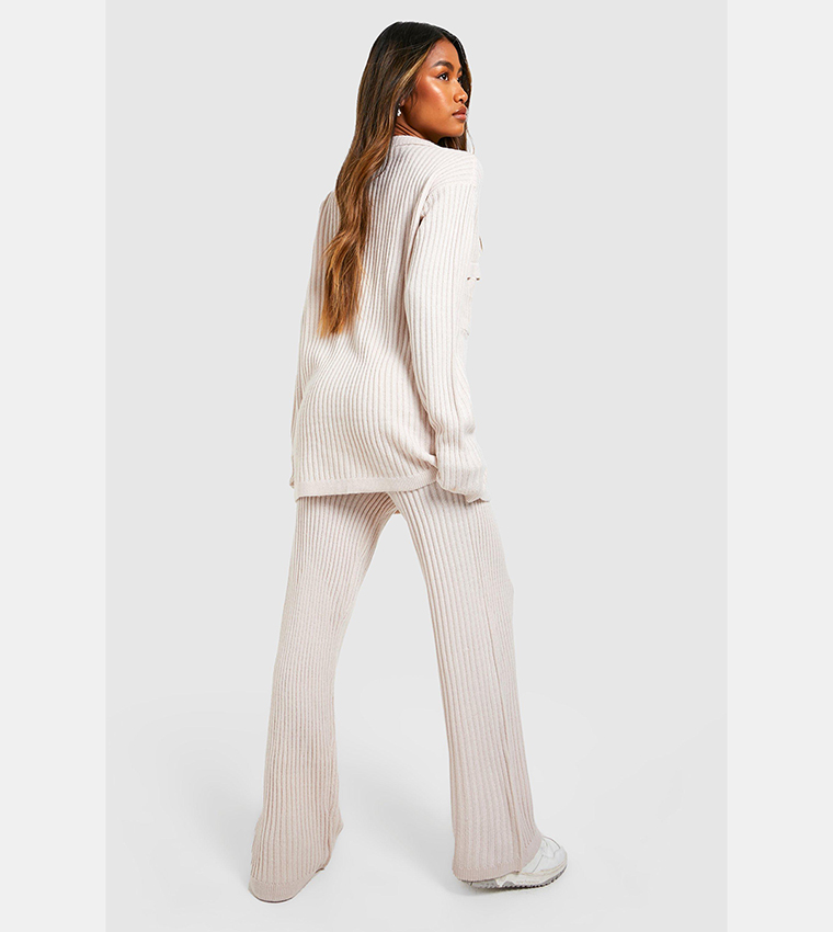 Knitted Shirt & Wide Leg Trousers Co-Ord Set